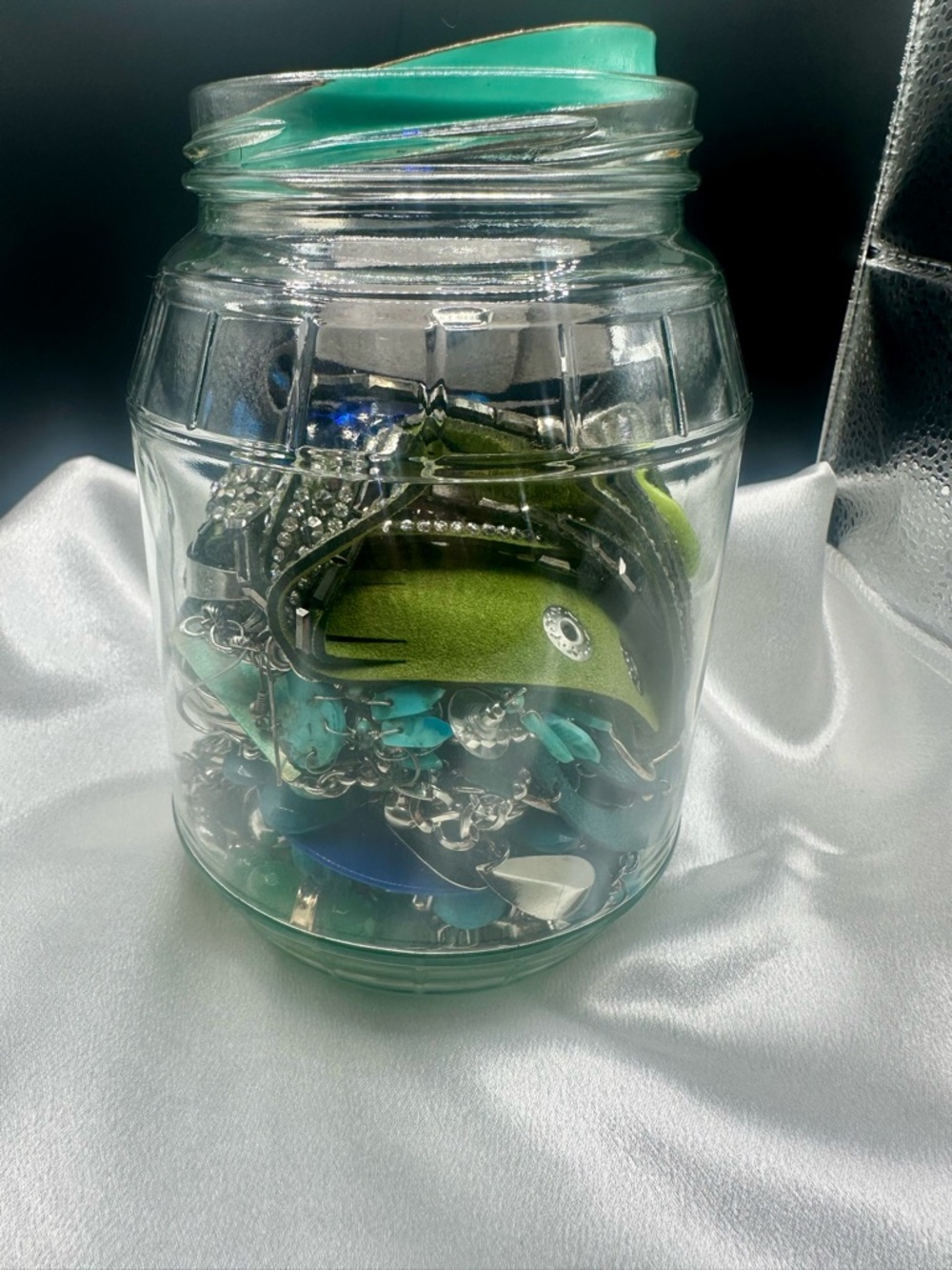 Western Blue & Green Costume Jewelry Jar